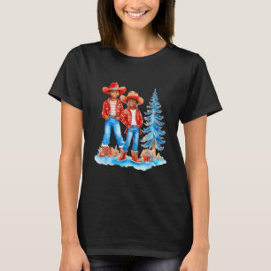 Black Cowboy Cowgirl Couple Winter Christmas Scene T-Shirt