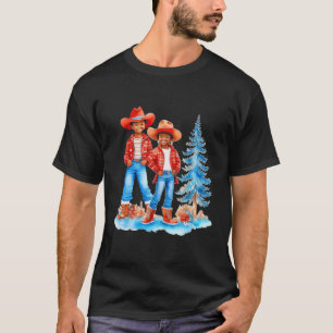 Black Cowboy Cowgirl Couple Winter Christmas Scene T-Shirt