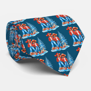 Black Cowboy Cowgirl Couple Winter Christmas Scene Tie