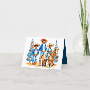 Black Cowboy Cowgirl Kids With Horse Merry Christm Holiday Card