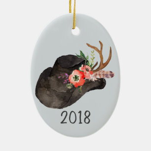 Black Cowboy Hat  Keepsake Year Ceramic Tree Decoration