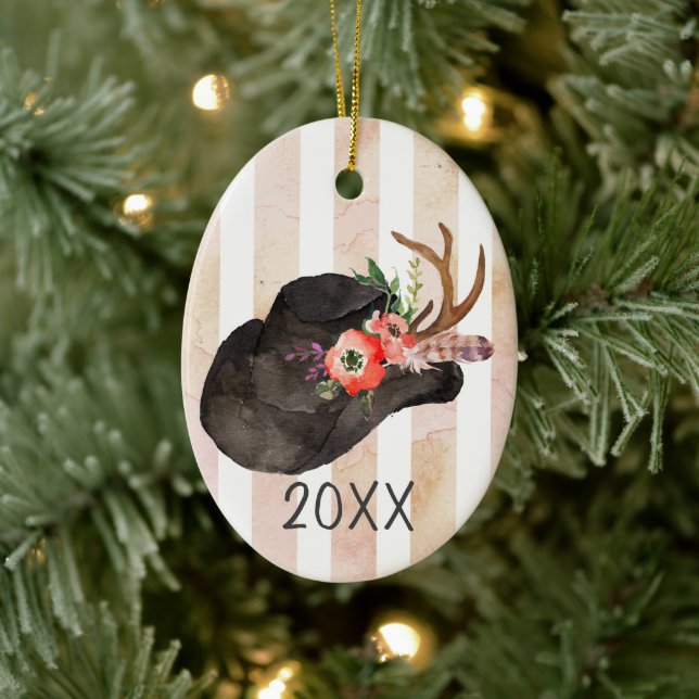 Black Cowboy Hat  Keepsake Year Ceramic Tree Decoration (Tree)