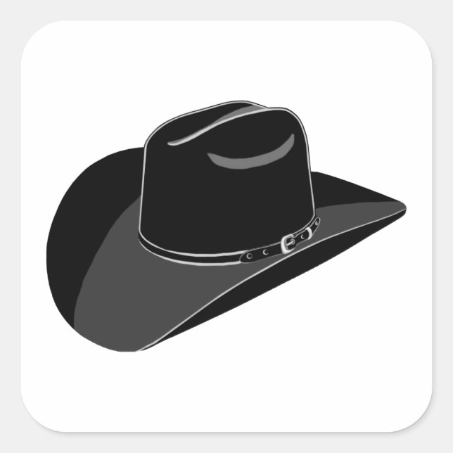 Black cowboy hat square sticker (Front)