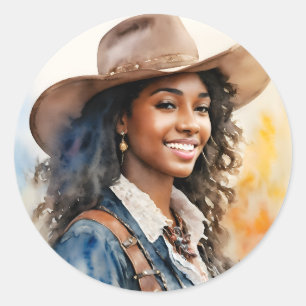 Black Cowgirl African American Western Woman Classic Round Sticker