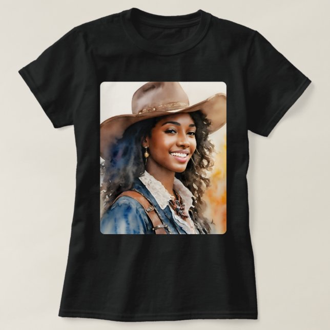 Black Cowgirl Western African American T-Shirt (Design Front)