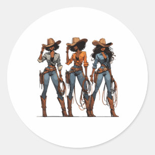Black Cowgirl Western Rodeo Melanin Black History Classic Round Sticker