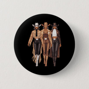 Black Cowgirl Western Tee Rodeo Country Women June 6 Cm Round Badge