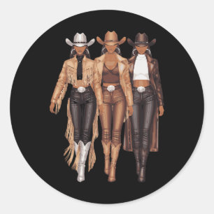 Black Cowgirl Western Tee Rodeo Country Women June Classic Round Sticker
