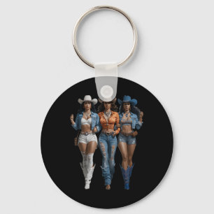 Black Cowgirl Western Tee Rodeo Country Women June Key Ring
