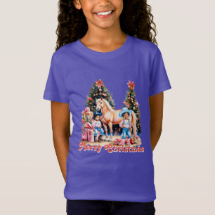 Black Cowgirl Winter Scene Horse Merry Christmas T-Shirt