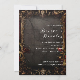 Black Cracked‑Stone Gothic Wedding Invitation