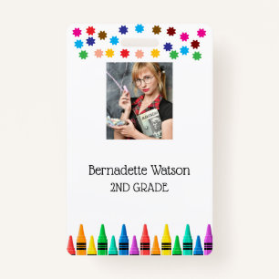 Black Crayons & Stars Colorful School Teacher ID Badge