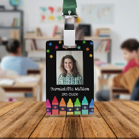 Black Crayons & Stars Colourful School Teacher ID