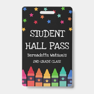 Black Crayons & Stars Colourful Student Hall Pass ID Badge