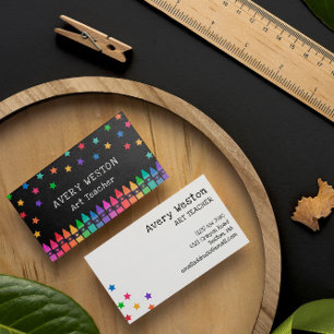Black Crayons & Stars Teacher Kindergarten Tutor Business Card