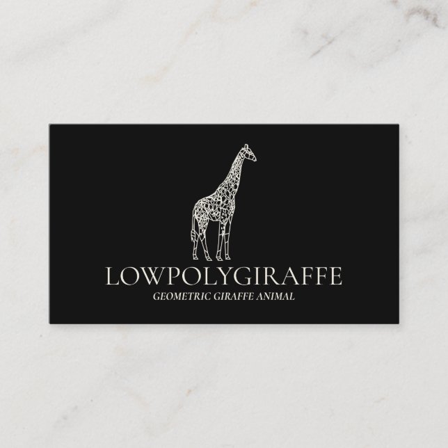 Black Cream Animal Lowpoly Giraffe Business Card (Front)