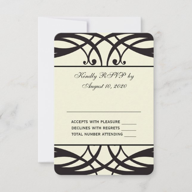 Black Cream Art Deco Wedding RSVP Card (Front)