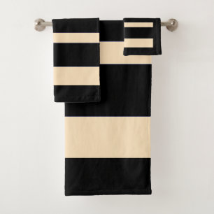 Black + Cream Broad Band Stripes Bath Towel Set