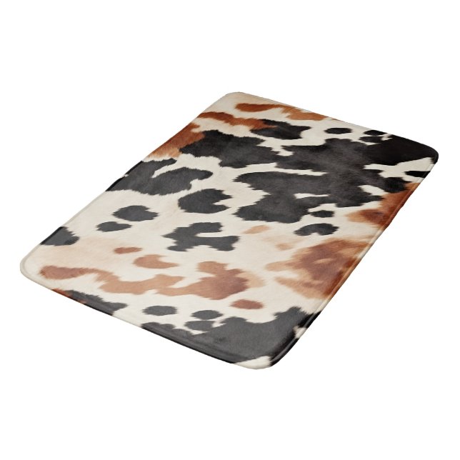 Black Cream Brown Cowhide Bath Mat (Angled)