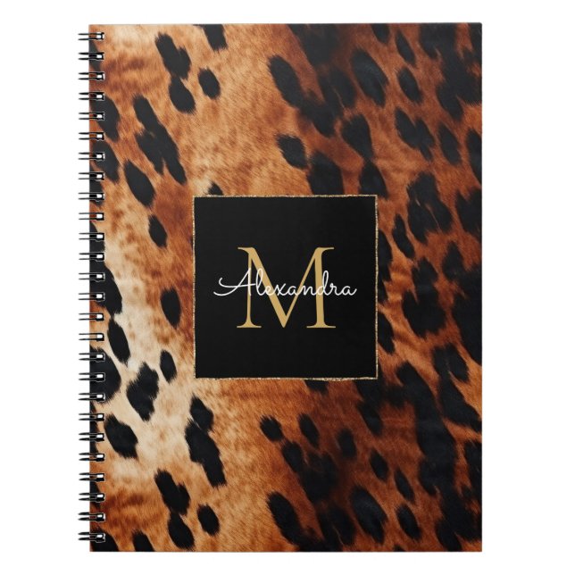 Black Cream Brown Cowhide Gold Monogram  Notebook (Front)