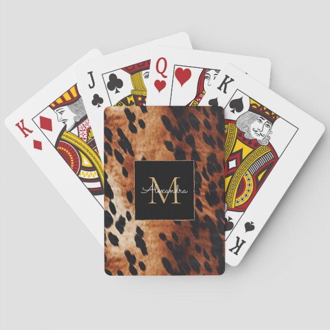 Black Cream Brown Cowhide Gold Monogram  Playing Cards (Back)