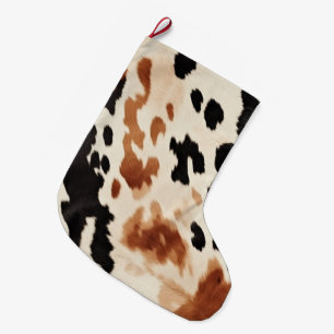 Black Cream Brown Cowhide  Large Christmas Stocking