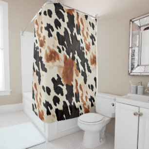 Black Cream Brown Cowhide Shower Curtain