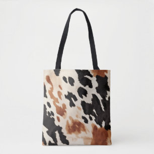 Black Cream Brown Cowhide Tote Bag