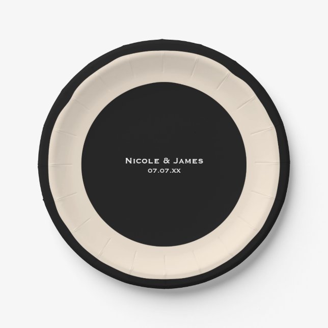 Black & Cream Chic Round Wedding Elegant Plates (Front)