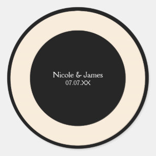 Black & Cream Chic Round Wedding Elegant Stickers