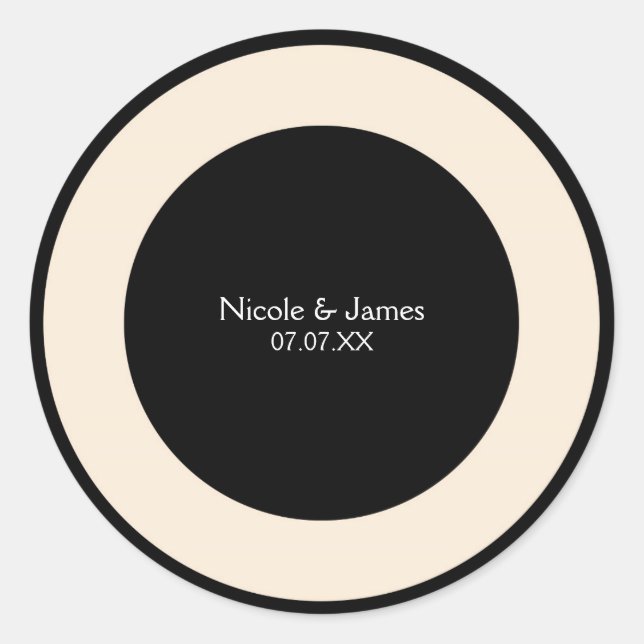 Black & Cream Chic Round Wedding Elegant Stickers (Front)