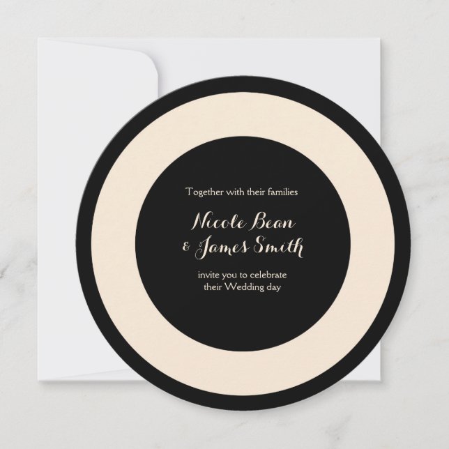 Black & Cream Chic Round Wedding Invitations (Front)