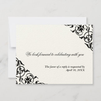 Black cream corner scroll enclosure wedding RSVP Card