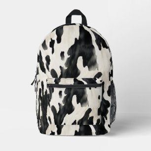 Black Cream Cow Animal Print Printed Backpack
