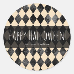 Black & Cream Diamond Pattern Whimsical Halloween Classic Round Sticker