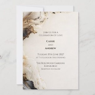 Black Cream Dried Floral Wedding Invitation
