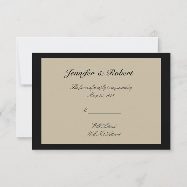 Black Cream Floral Embossed Wedding Response Card (Front)