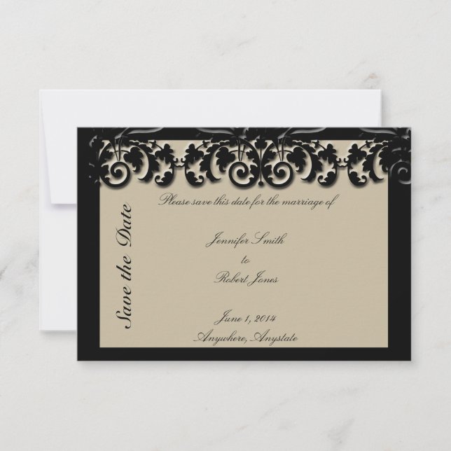 Black Cream Floral Embossed Wedding Save the Date (Front)