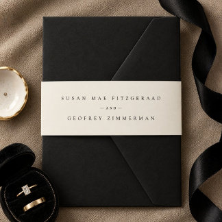 Black Cream Formal Calligraphy Wedding Invitation Belly Band