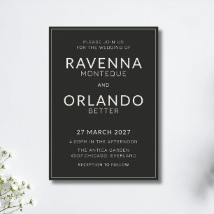 Black Cream Frame Old Money Black Tie Wedding Invitation