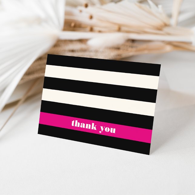 Black, Cream & Fuchsia Stripe Thank You Card (Creator Uploaded)