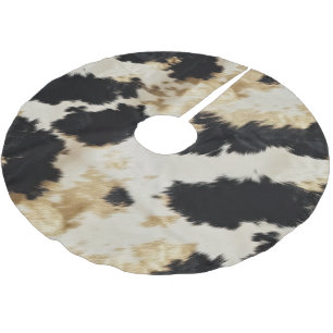 Black Cream Gold Western Cowhide Brushed Polyester Tree Skirt