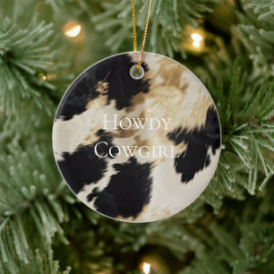 Black Cream Gold Western Cowhide Ceramic Tree Decoration