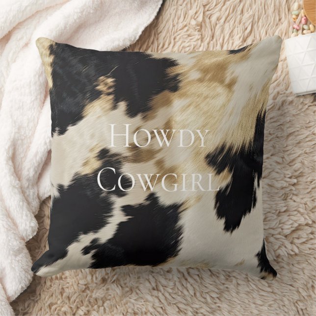 Black Cream Gold Western Cowhide Cushion (Blanket)