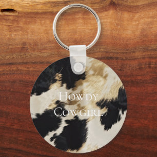 Black Cream Gold Western Cowhide Key Ring
