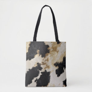 Black Cream Gold Western Cowhide Tote Bag