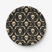 Black & Cream Halloween Skulls & Bats Party