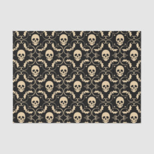 Black & Cream Halloween Skulls & Bats Party Tissue Paper