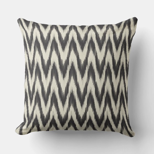 Black & Cream Ikat Waves Cushion (Front)