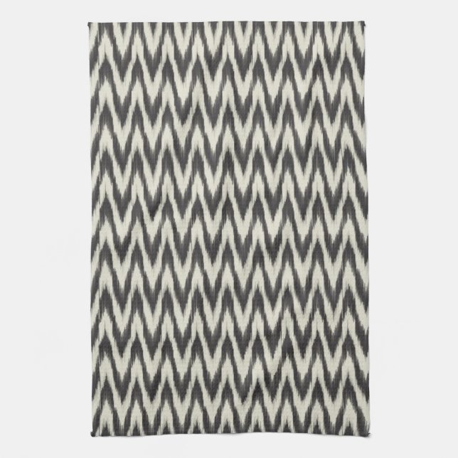 Black & Cream Ikat Waves Tea Towel (Vertical)